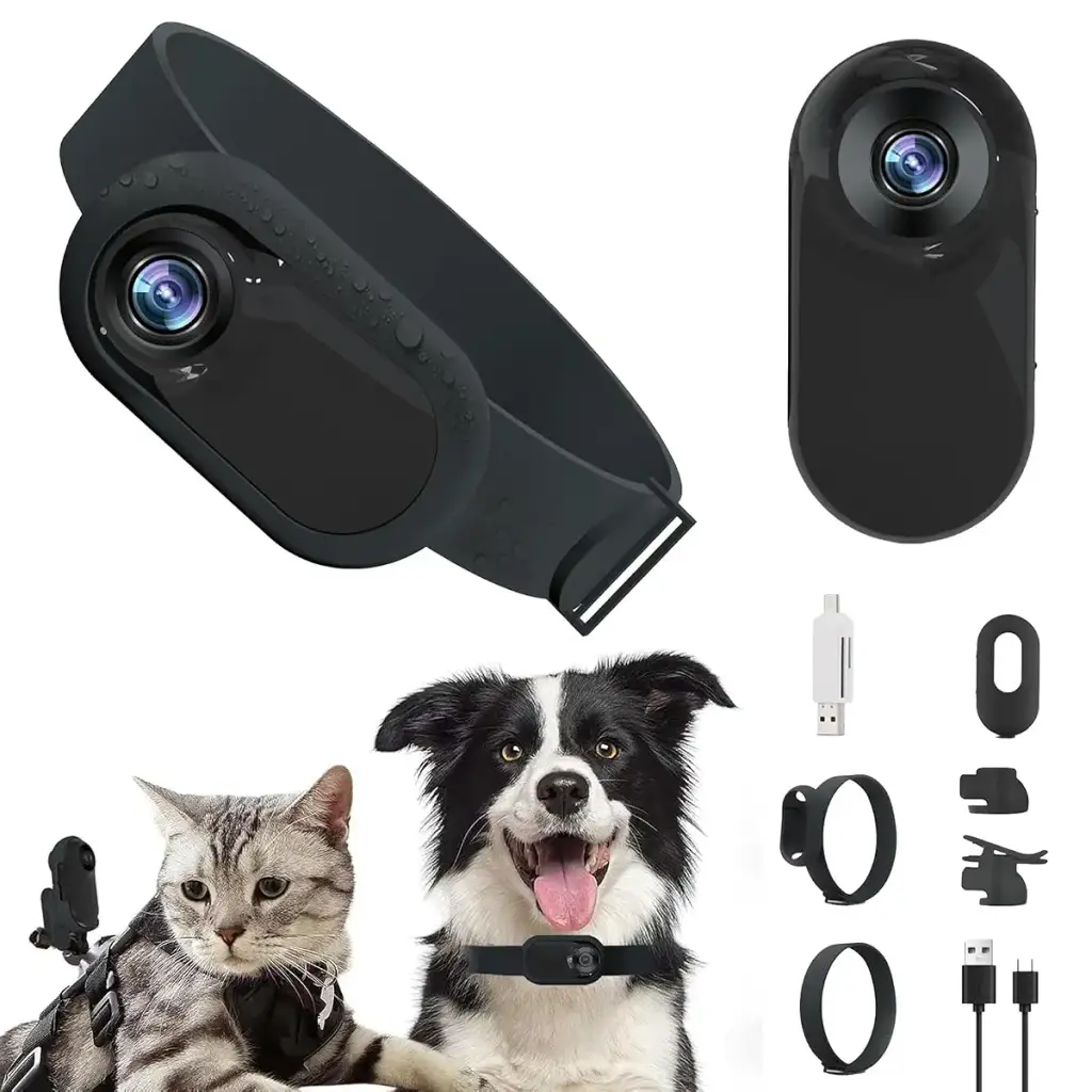 Cat Collar Camera For Pet - Hd 1080P Wireless Cameras & Monitors | Mini Pet Camera For Video Records Portable Stable Sport Action Body Camera For Cats Dogs Outdoor/Indoor Puppy Supplies Birthday Gift Black