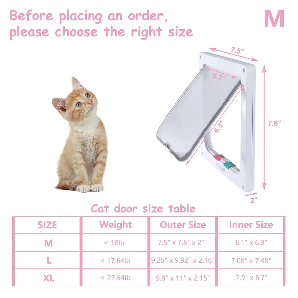 Cat Flap Door for Interior Exterior,4 Way Locking Pet Doors White for Cats & Small Dog — EGETOTA