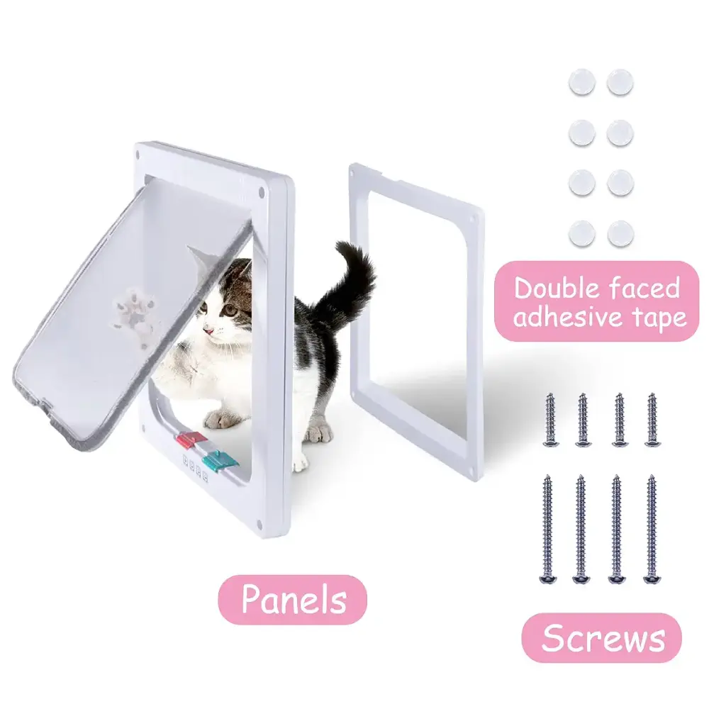 Cat Flap Door for Interior Exterior,4 Way Locking Pet Doors White for Cats & Small Dog — EGETOTA