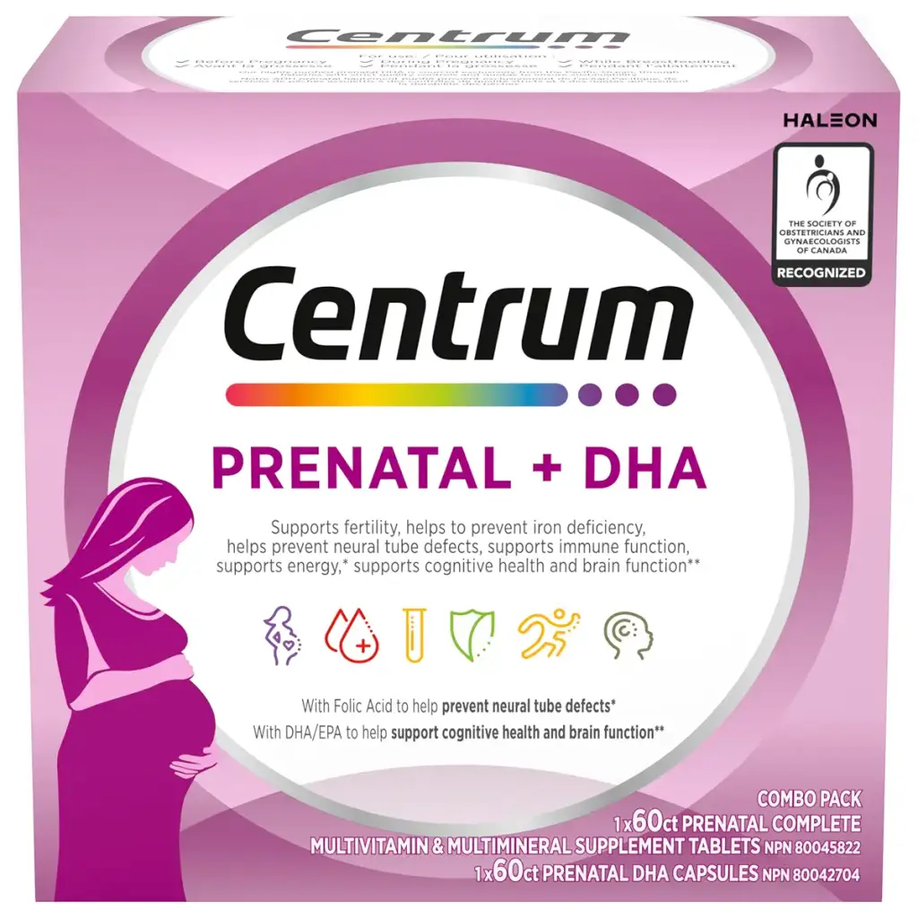 Centrum Prenatal Multivitamins/Minerals with Folic Acid and DHA Multivitamins Supplement with Omega 3 60 Prenatal Tablets & 60 DHA Softgels (120 Total Count) (Packaging May Vary)