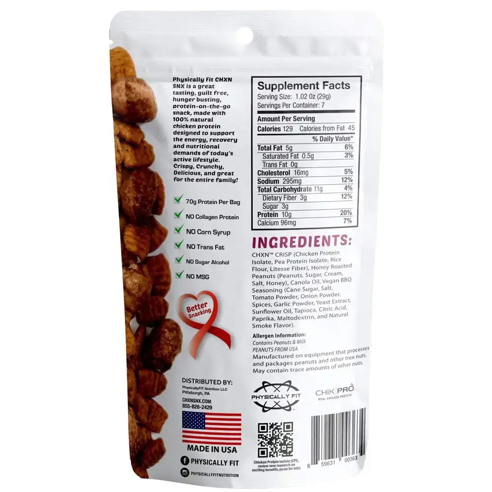 CHXN-SNX Crispy Protein Bites, Sweet BBQ & Honey Roasted Peanuts, 7 Servings, 70 Grams of — Sports Nutrition