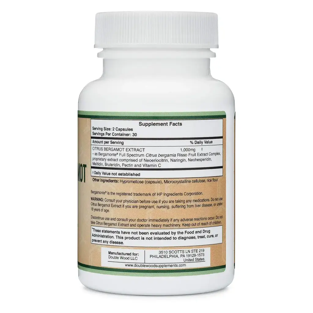 Citrus Bergamot 1,000mg Capsules (60 Capsules) by Double Wood — 0 mg