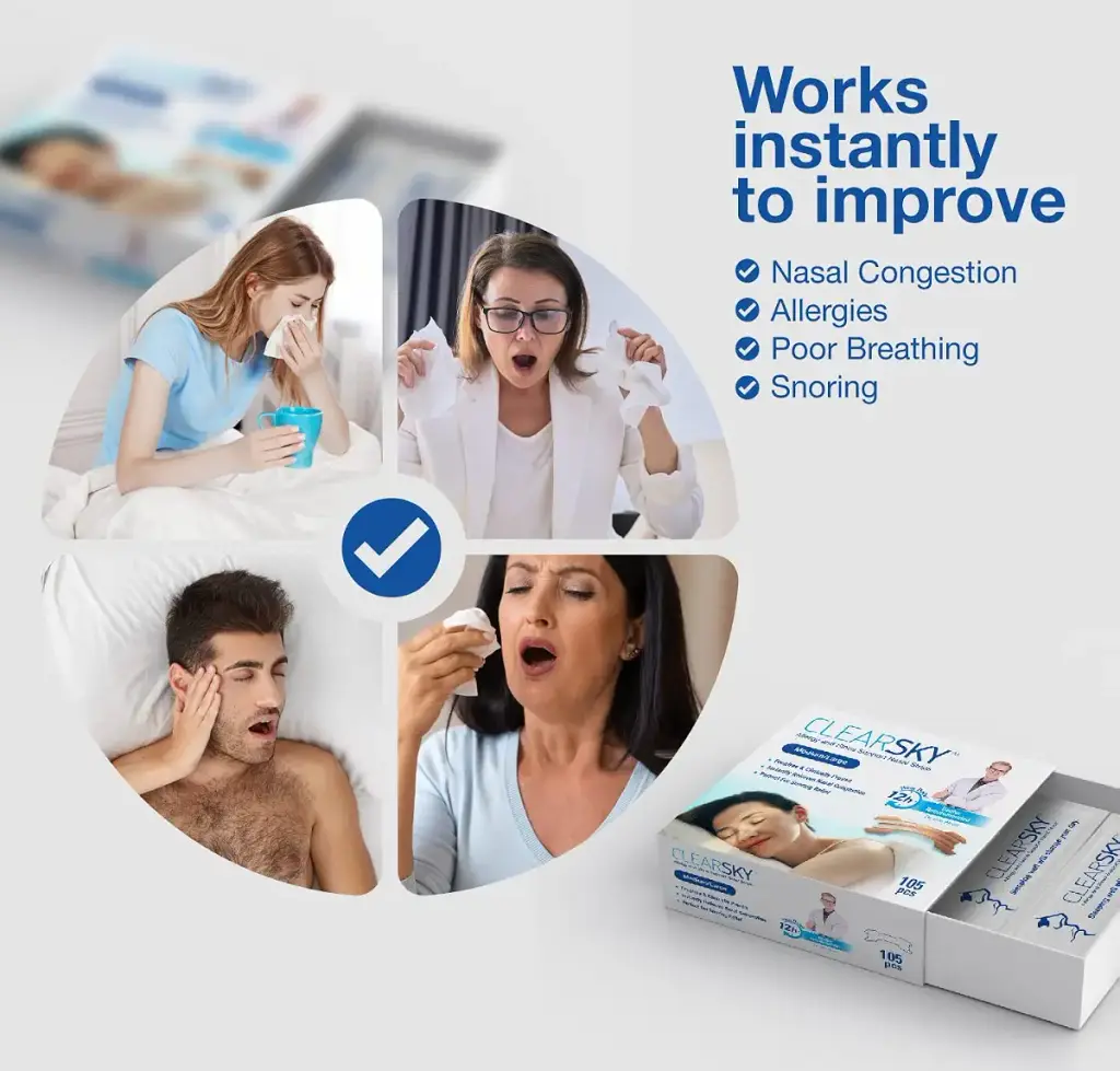 ClearSky Medium Size Nasal Strips Drug-Free Nose Strips for Breathing with Ease, Opens — Strips
