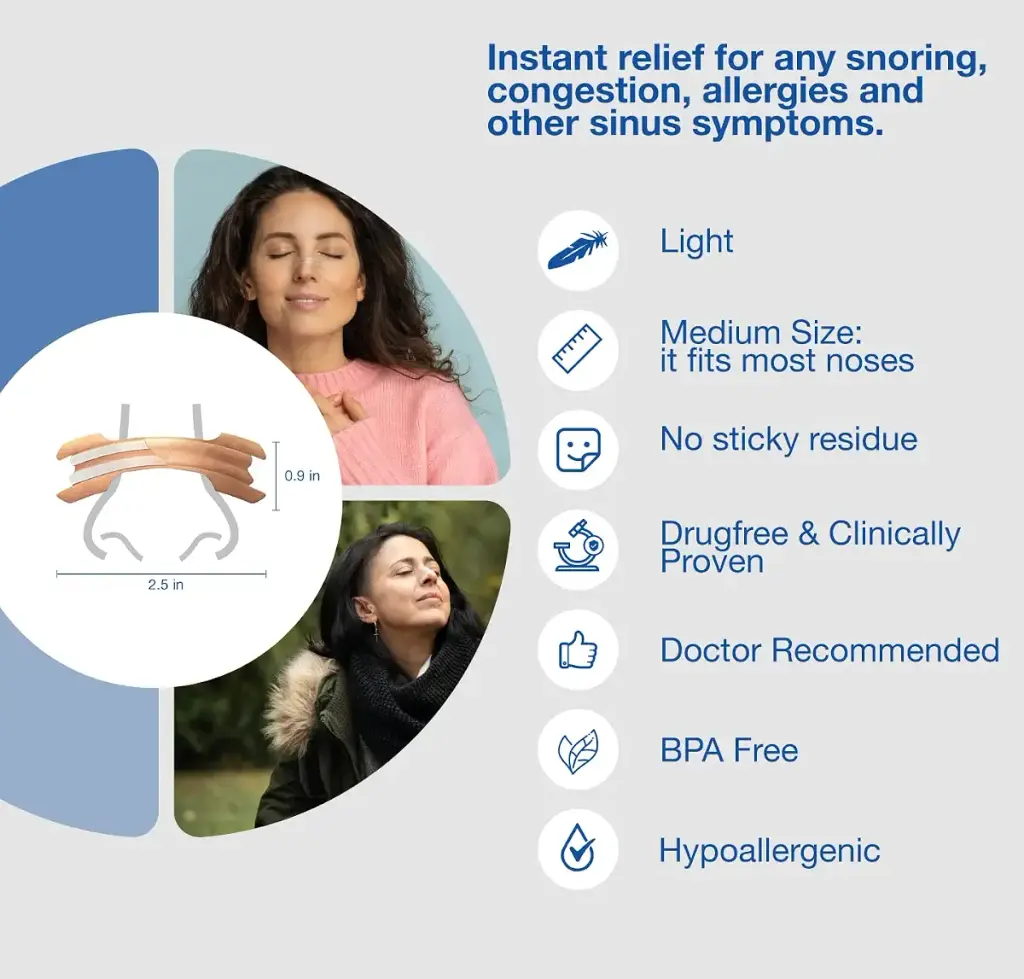 ClearSky Medium Size Nasal Strips Drug-Free Nose Strips for Breathing with Ease, Opens — Sleep Wellness