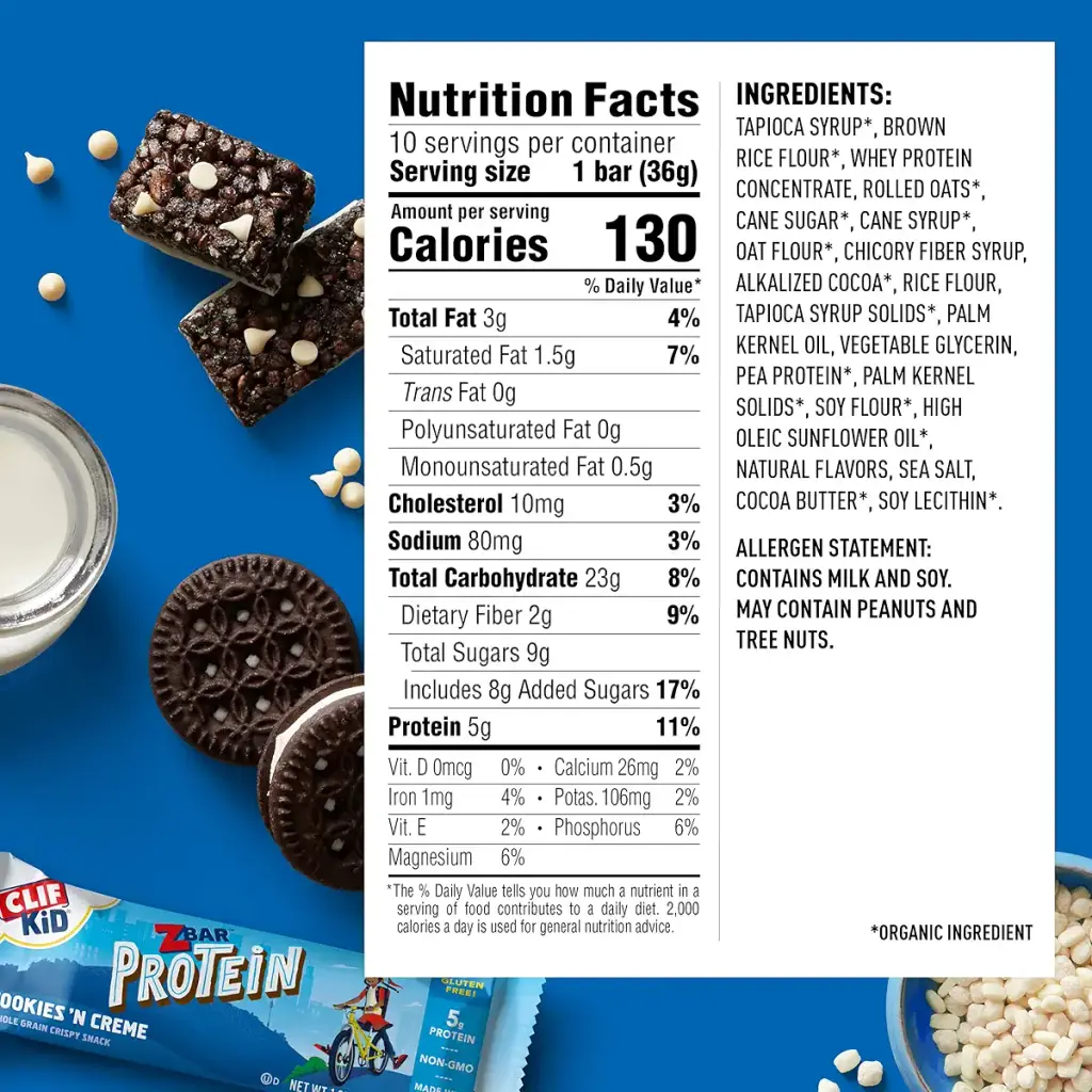 CLIF KID ZBAR - Protein Granola Bars - Cookies and Creme Flavor - Non-GMO - Organic — pack of 10