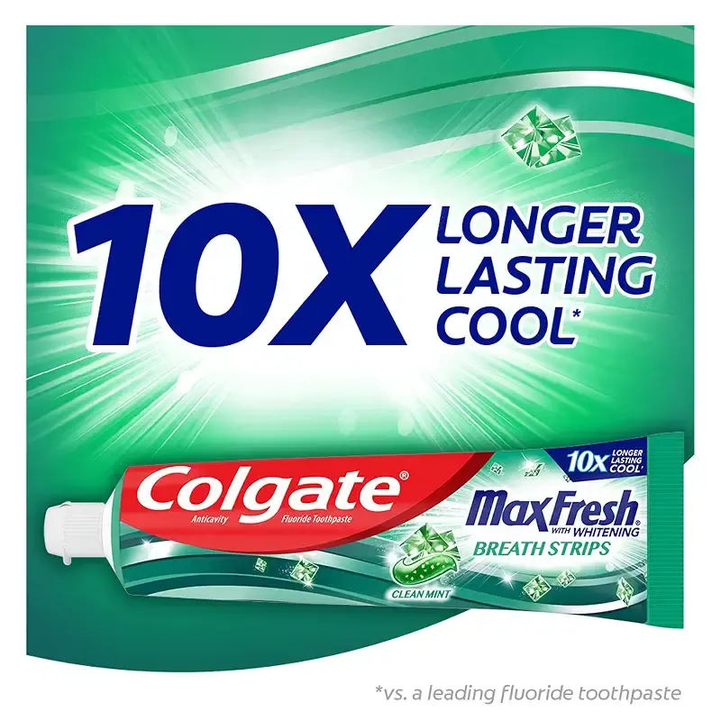 Colgate Max Fresh Toothpaste, Whitening Toothpaste with Mini Breath Strips, Clean Mint — 6.3 oz