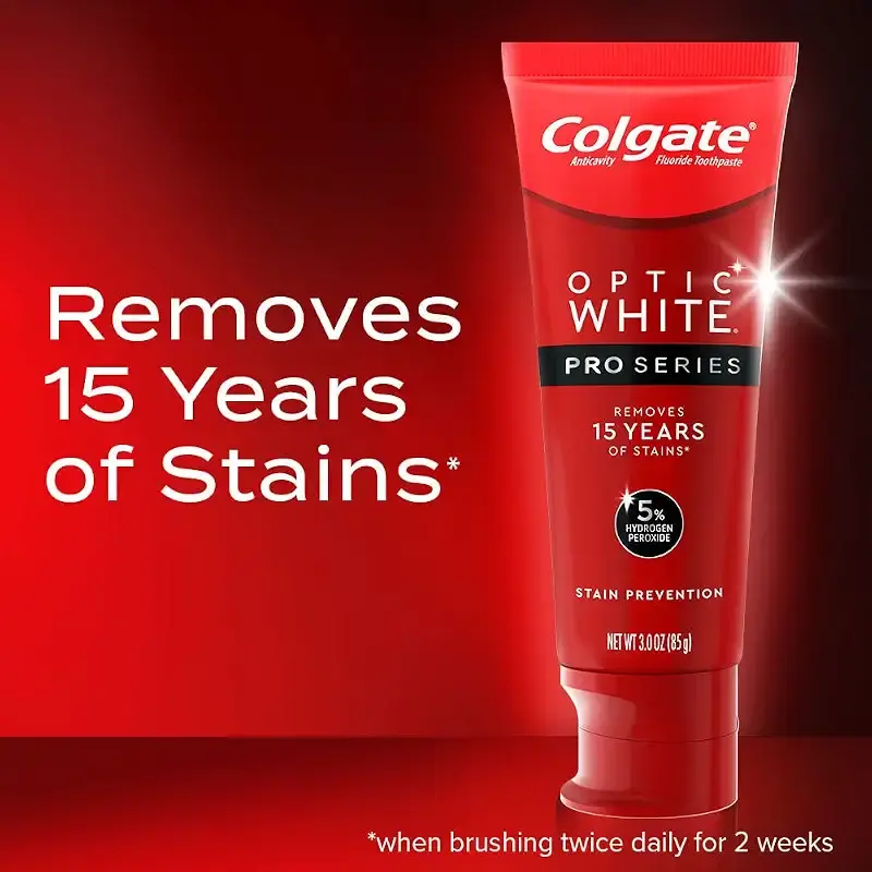 Colgate Optic White Pro Series Whitening Toothpaste with 5% Hydrogen Peroxide, Stain — 3 oz