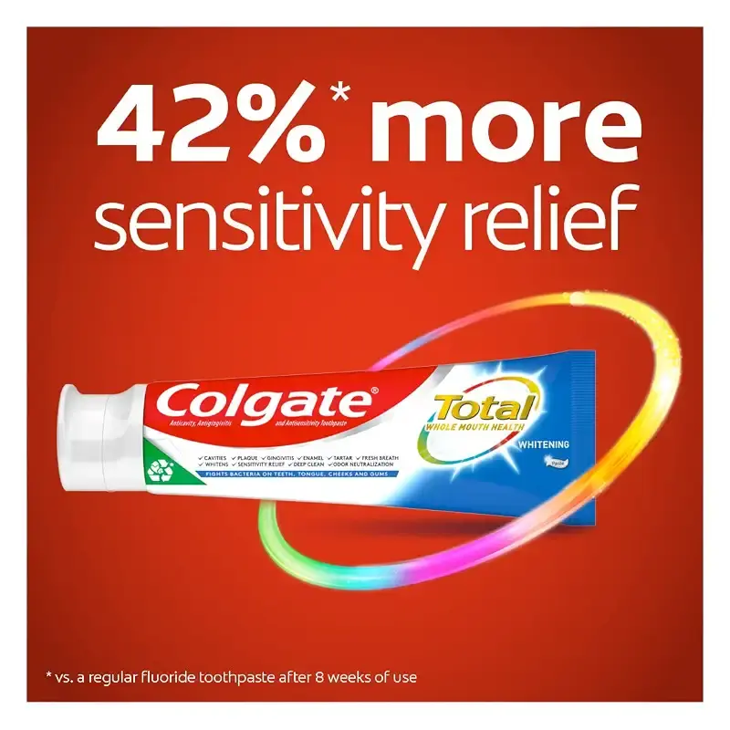 Colgate Total Whitening Toothpaste with Stannous Fluoride and Zinc Sensitivity Relief and — 9.6 oz
