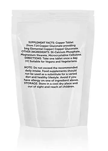 Copper 1mg x30 Tablets Pills UK Nutrition Elemental Gluconate CU 100% RDA — Tablets
