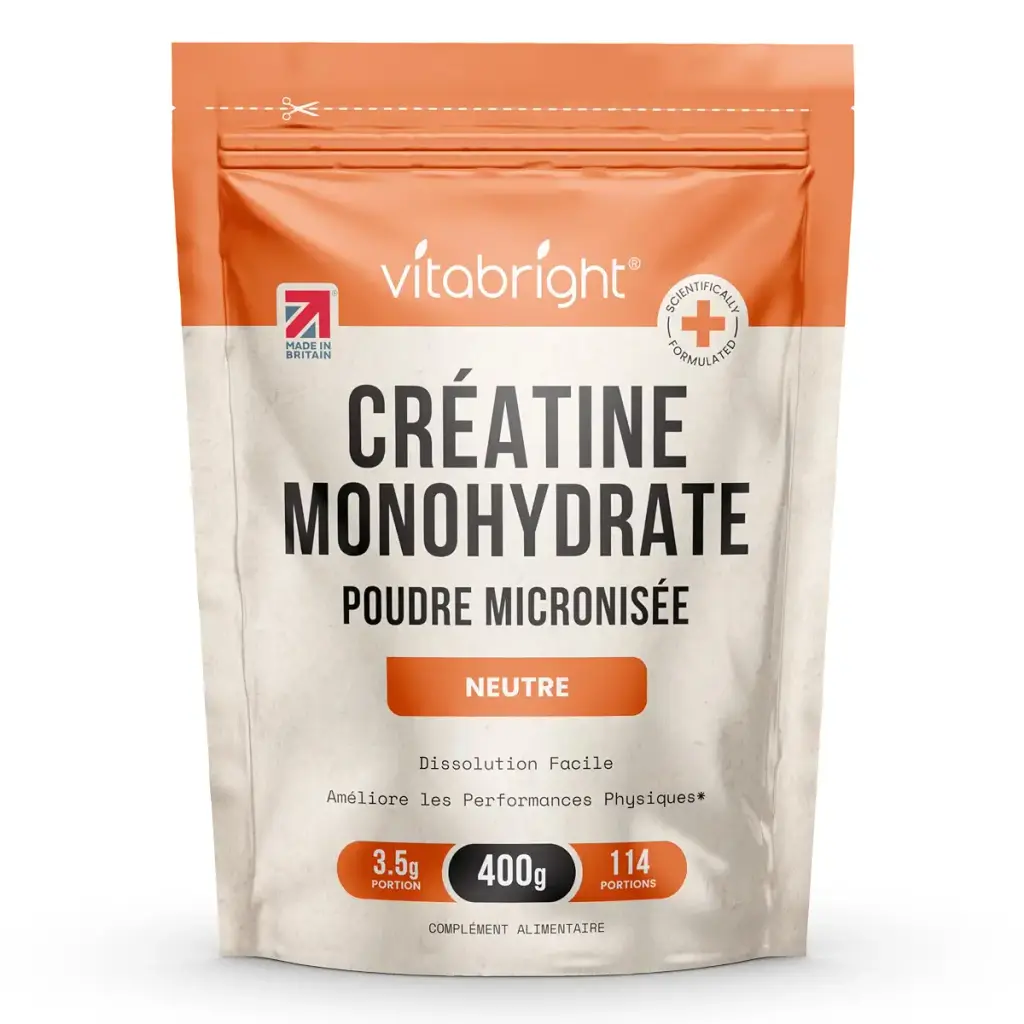 Cr atine Monohydrate en Poudre Micronis e | Sachet 400 g | 114 Portions | Creatine Monohydrate Poudre Ultra-Fine 200 Mesh Dissolution Rapide (Pas en Gelules ni Gummies) | Vegan | Vitabright 400g