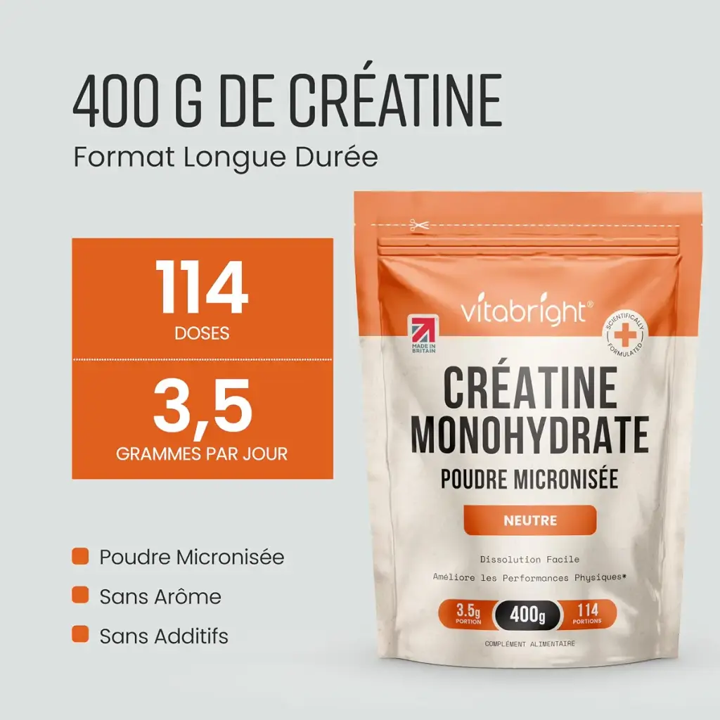 Cr atine Monohydrate en Poudre Micronis e | Sachet 400 g | 114 Portions | Creatine — 400 g