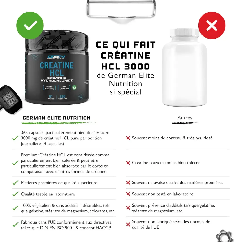 Creatine HCL - 365 Vegan Capsules - Highly Dosed to 3000 mg - Pure Creatine Hydrochloride — Capsules