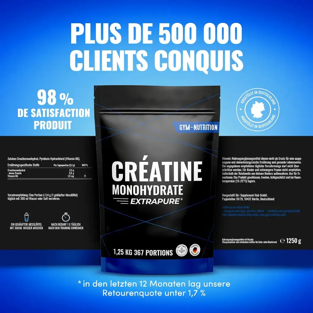 Creatine Monohydrate 1 25 kg Ultra Pure avec Vitamine B6 367 Portions Vegan Fabriqu e en — 25 kg