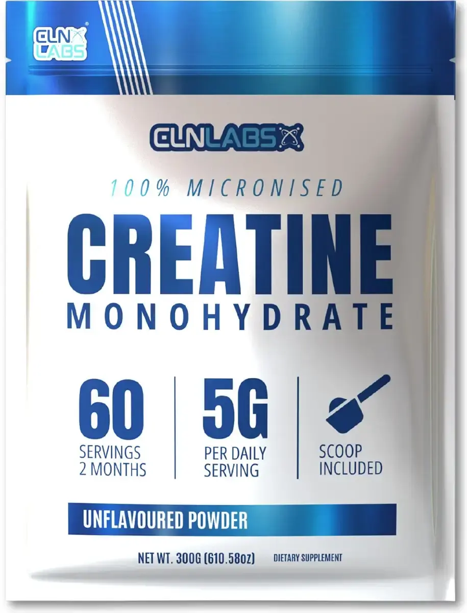 Creatine Monohydrate Powder - 300g (60 x 5g Servings) | 200 Mesh Fine Grade Powder Pure & Mixes Easily | Includes Scoop | Unflavoured | Made in The UK by CLN Labs