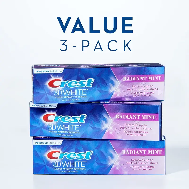 Crest 3D White Toothpaste Radiant Mint, 3.8 Ounce (Pack of 3) — 3.8 oz