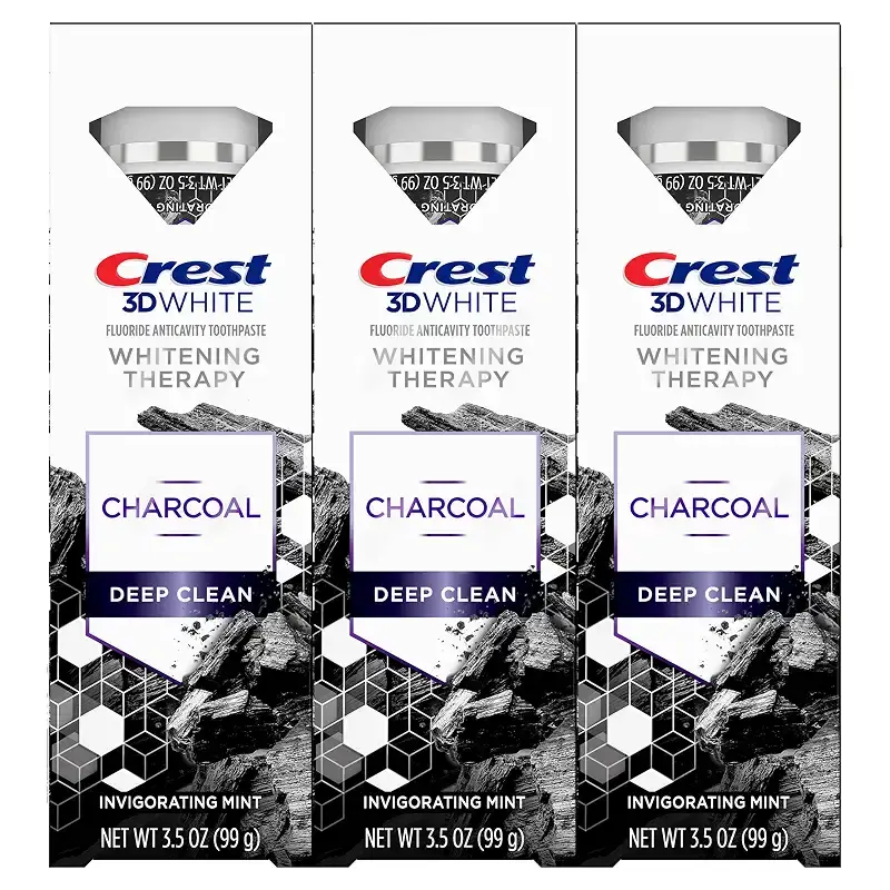 Crest 3D White Whitening Therapy Charcoal Deep Clean Fluoride Toothpaste, Invigorating — pack of 3