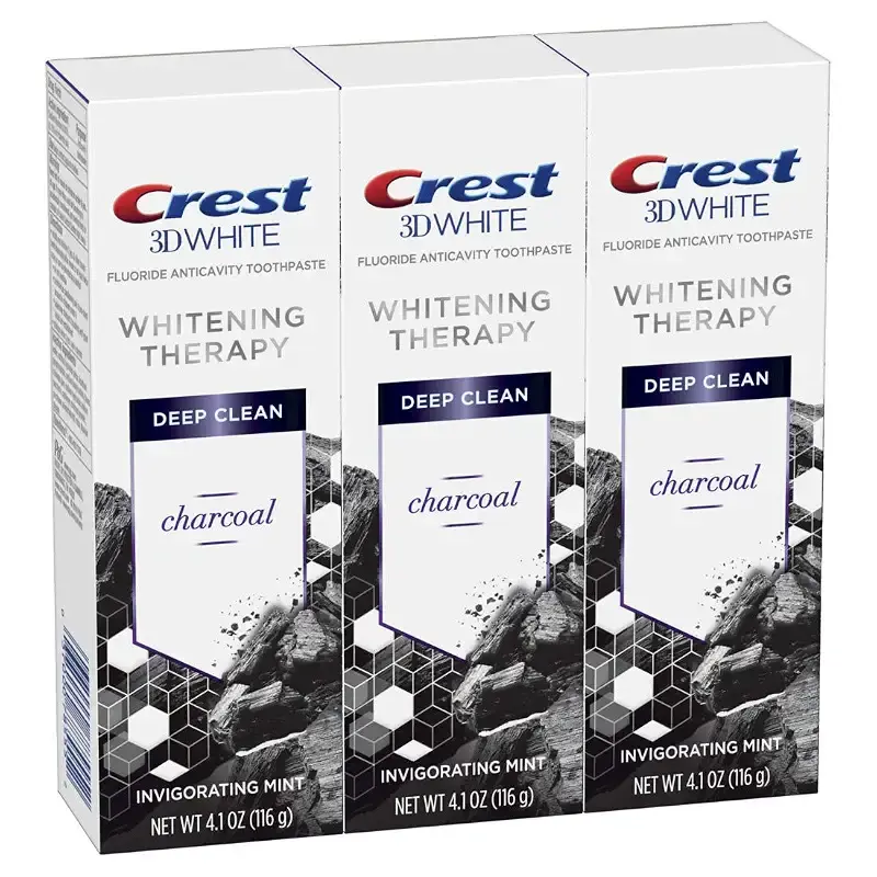 Crest Charcoal 3D White Toothpaste Whitening Therapy Deep Clean with Fluoride Invigorating Mint 4.1 Ounce Pack of 3
