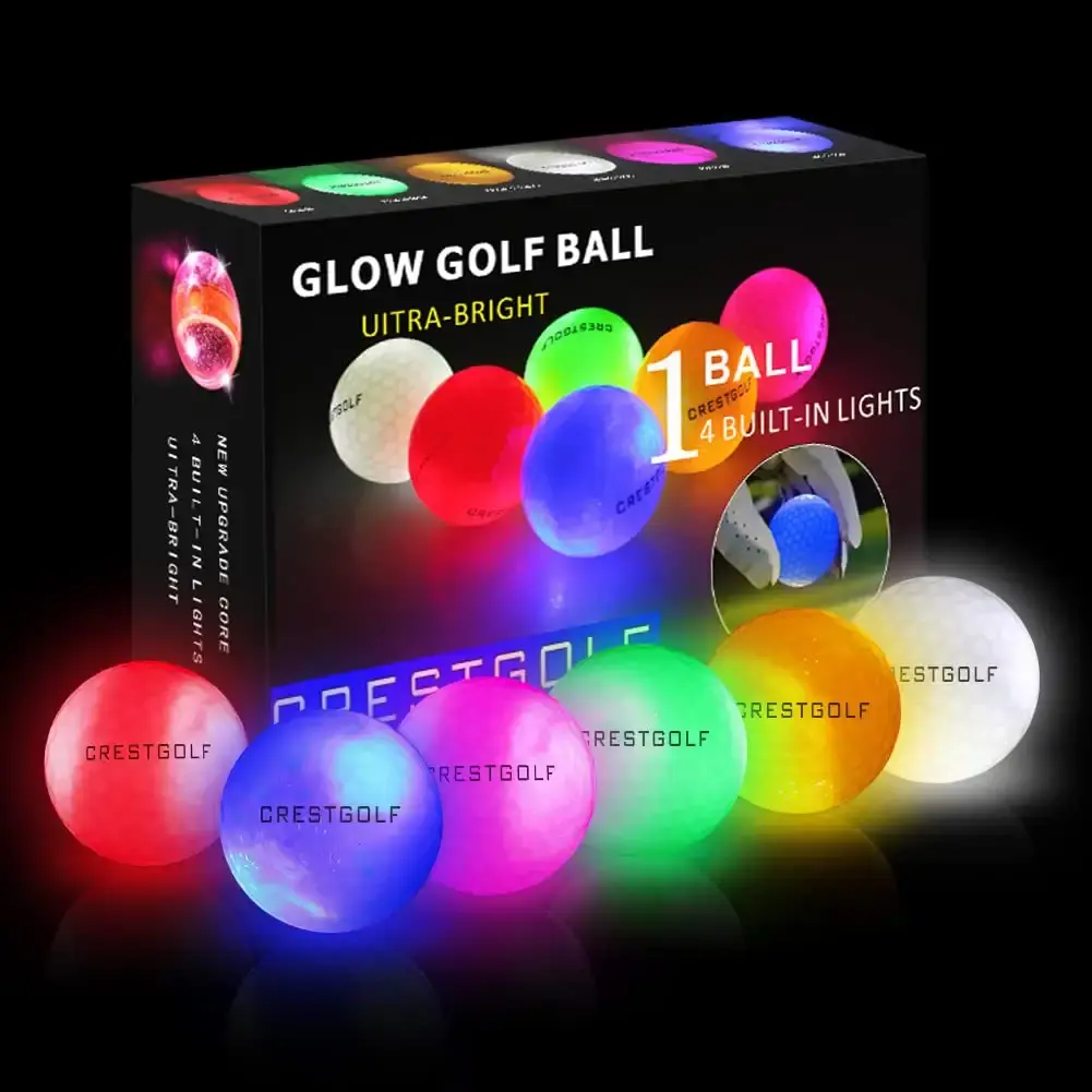 Crestgolf Glow in The Dark Golf Balls ,Glow Golf Ball with 4 Light Sources Super Bright in Dark Light Up LED Golf Balls for Night & Golf Gift for Men Women Kids(Mixed Color,6pcs)