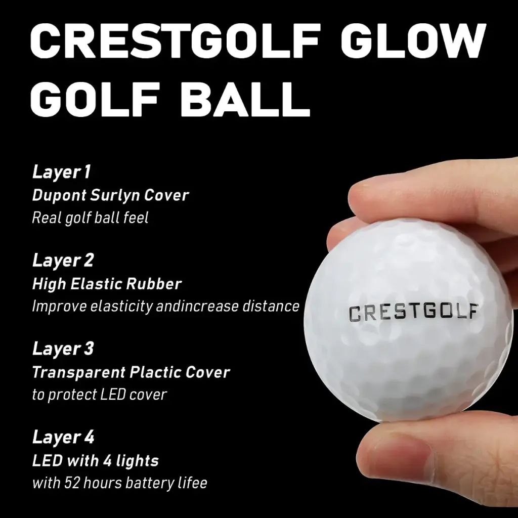 Crestgolf Glow in The Dark Golf Balls ,Glow Golf Ball with 4 Light Sources Super Bright — Crestgolf