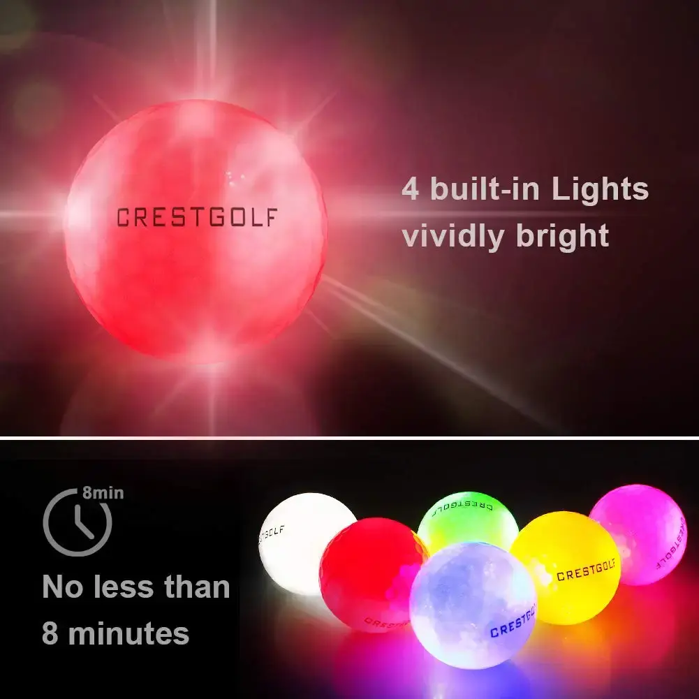Crestgolf Led Glow Golf Balls in The Dark, Night Built-in 4 Led Lights Golf Balls Bright — Golf
