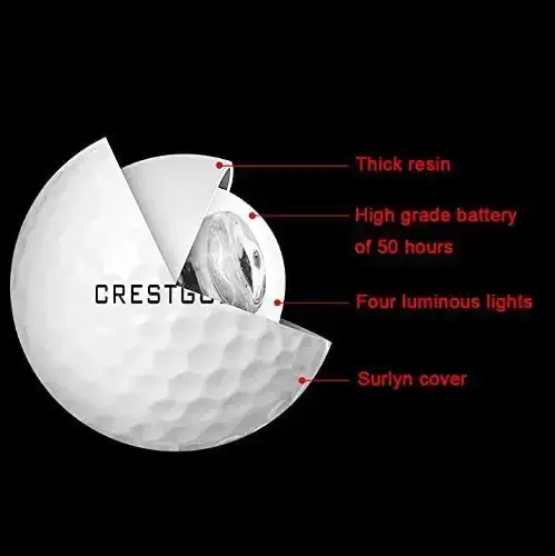 Crestgolf Led Glow Golf Balls in The Dark, Night Built-in 4 Led Lights Golf Balls Bright — Crestgolf