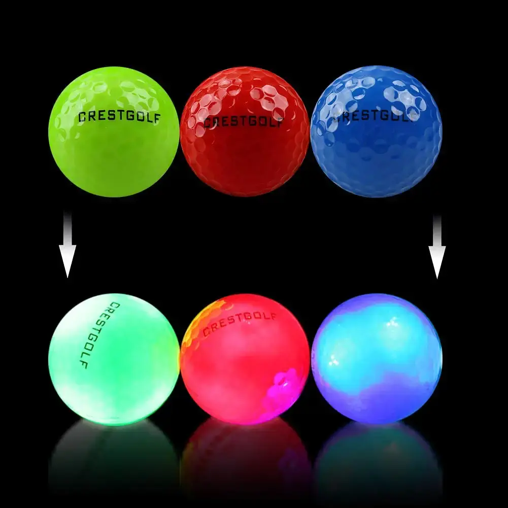 Crestgolf Led Glow Golf Balls in The Dark, Night Built-in 4 Led Lights Golf Balls Bright — pack of 3