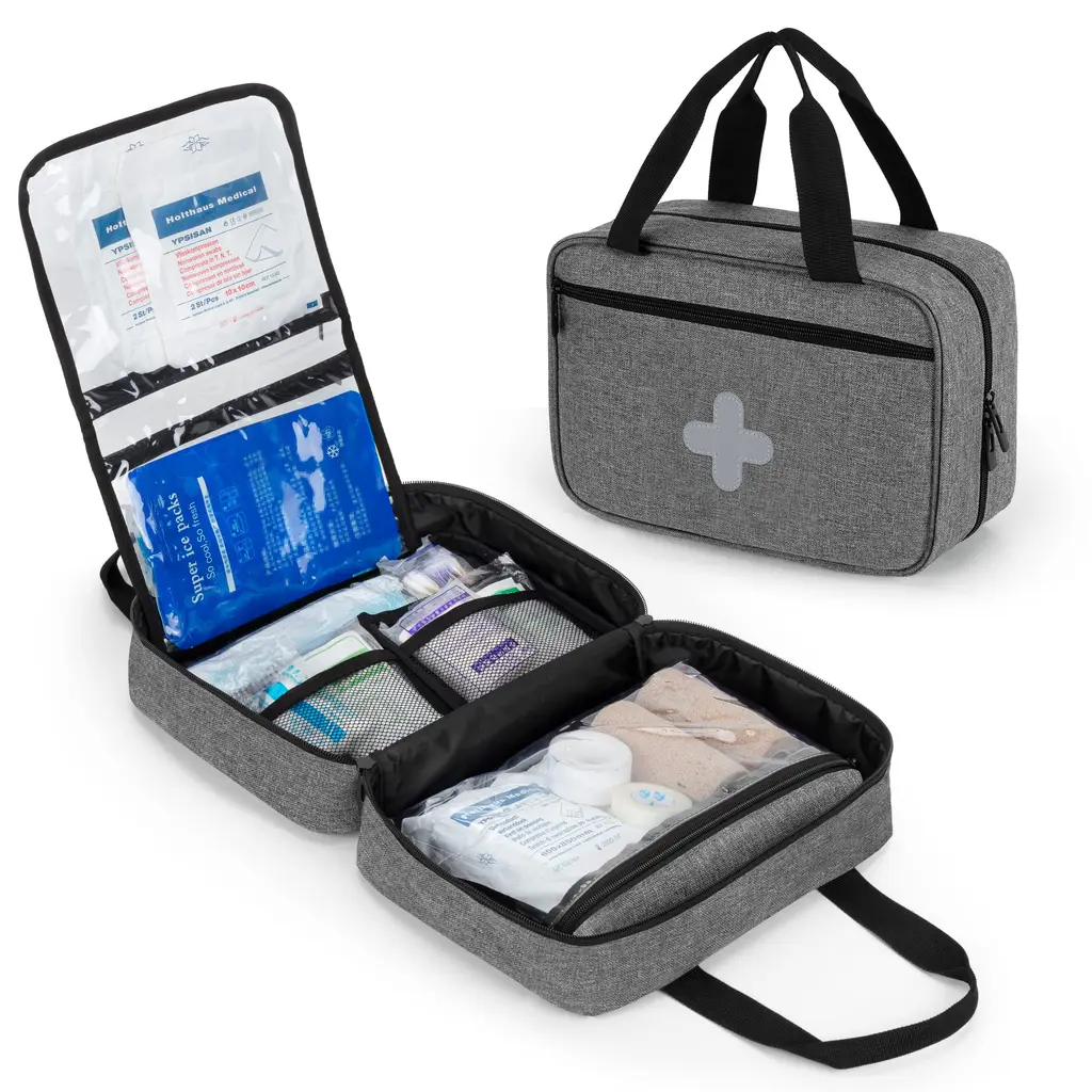 CURMIO Small First Aid Bag, Empty Emergency Trauma Kit Organizer bag for Hiking, Camping, Car, Travel, Home and Outdoor, Gray, BAG ONLY, Patent Pending
