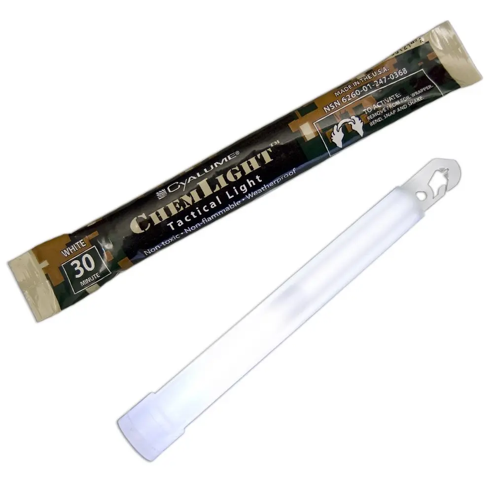 Cyalume - 9-03680 ChemLight Military Grade Chemical Light Sticks 30 Minute Duration Light Sticks Provide Intense Light, Ideal as Emergency or Safety Lights and Much More, Standard Issue for U.S. Military Personnel White, 6 Long (Pack of 10) White-High I