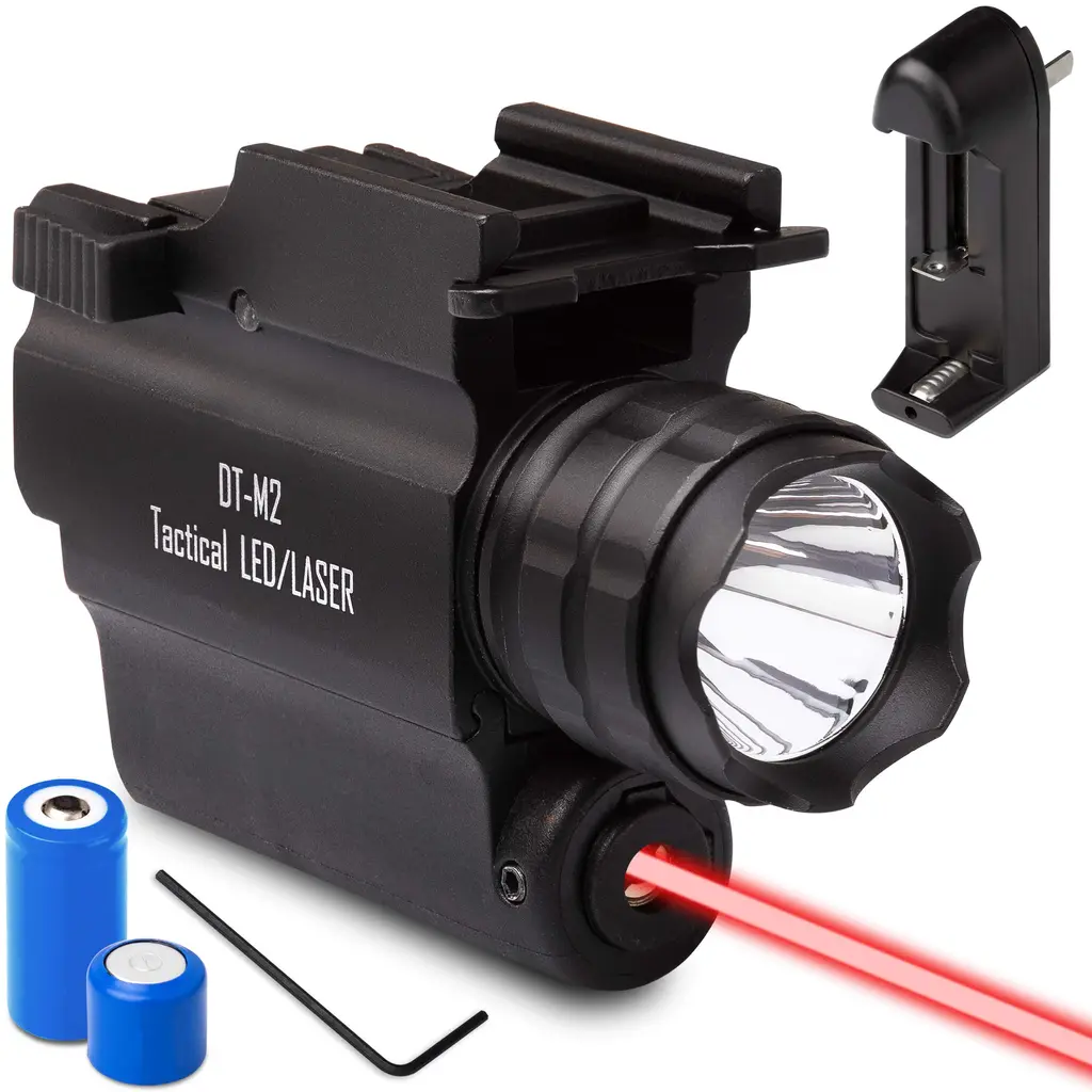 DefendTek Gun Flashlights - Rechargeable, Rail-Mounted Flashlight and Red Laser Light Combo for Shotgun, Pistol and Handgun - Gun Accessories & Weapons - DT-M2 Red Full
