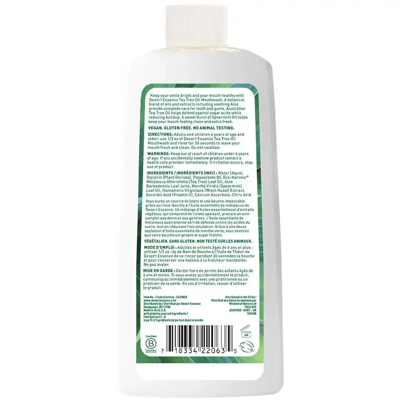 Desert Essence Natural Refreshing Tea Tree Oil Mouthwash Alcohol Free 8 fl oz (236 ml) — 8 fl oz