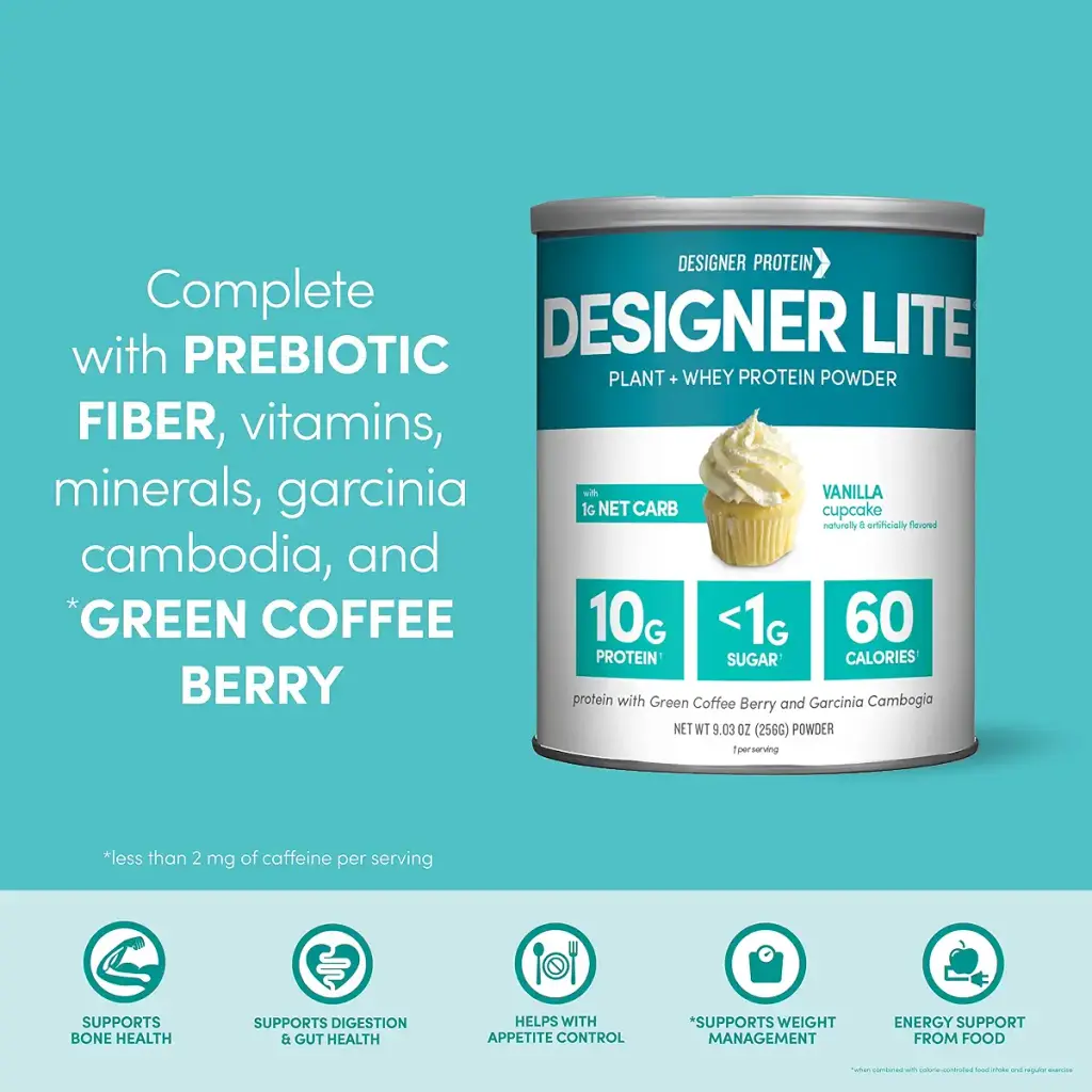 Designer Protein Lite, Vanilla Cupcake, 9.03 Ounce, Low Calorie Protein Powder Vanilla — Powder