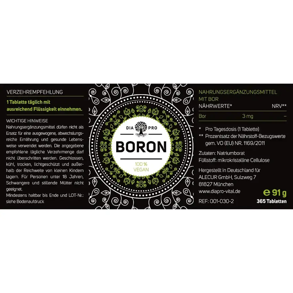 DiaPro Boron 365 pieces High-dose boron tablets with 3 mg boron per tablet from sodium — Tablets