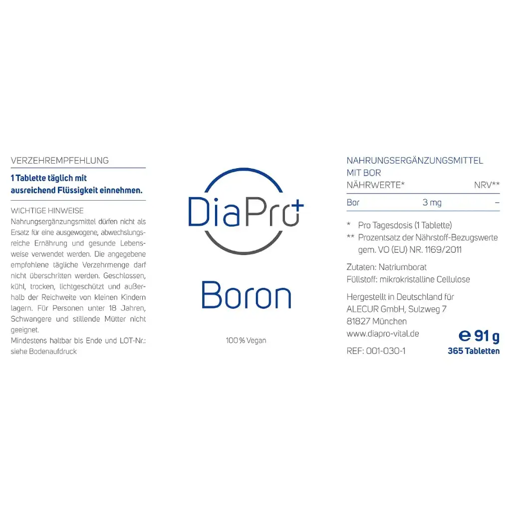DiaPro Boron High-dose boron tablets with 3 mg boron per tablet from sodium borate 365 — pack of 365