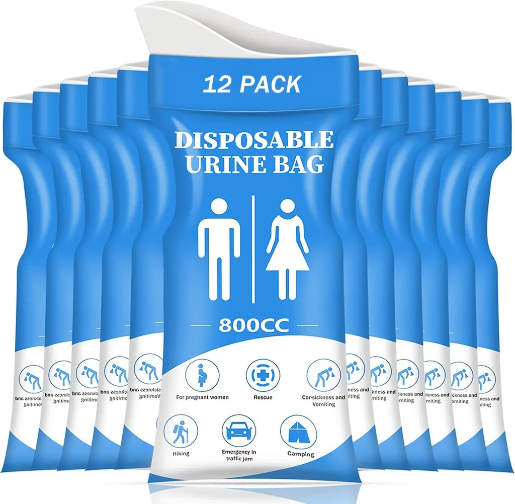 DIBBATU Urine Bag,12 PCS 800ML Disposable Urinal Bag for Travel, Emergency Portable Pee Bag and Vomit Bags, Unisex Urinal Bag as Toilet Bag Suitable for Camping, Traffic Jams, Pregnant, Patient, Kids Blue-12