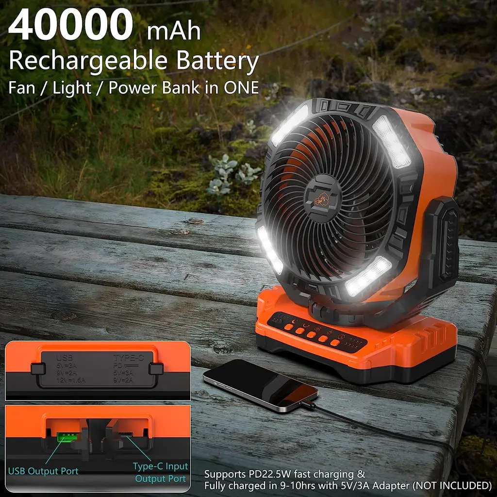 Dr.Chop D13 40000mAh Camping Fan with Led Light, view 2