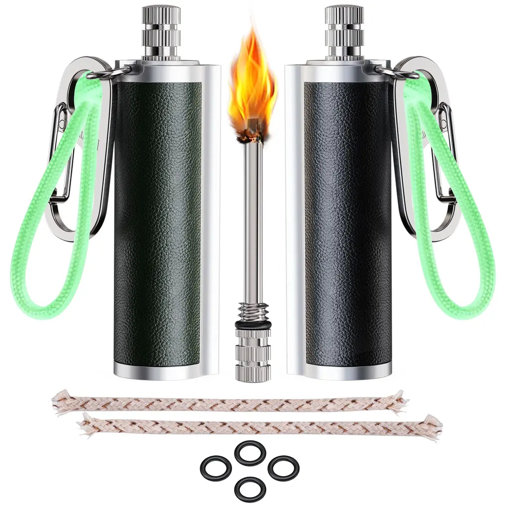 Dreambay Permanent Match Fire Starter 2/4 Pack with Carabiner, Wick, Glow in The Dark Paracord, O-Ring This Survival Lighter Waterproof Matche Flint Match Keychain EDC, Fluid Not Included 2 Count (Pack of 1)