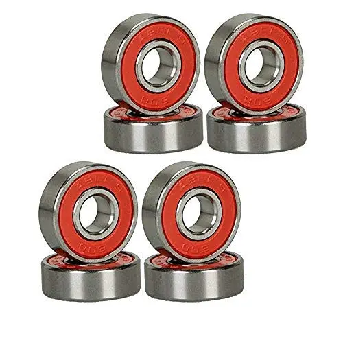Drema Red Silver ABEC-9 608 RS Skateboard Longboard Bearings (8PCS), 8mmx22mmx7mm