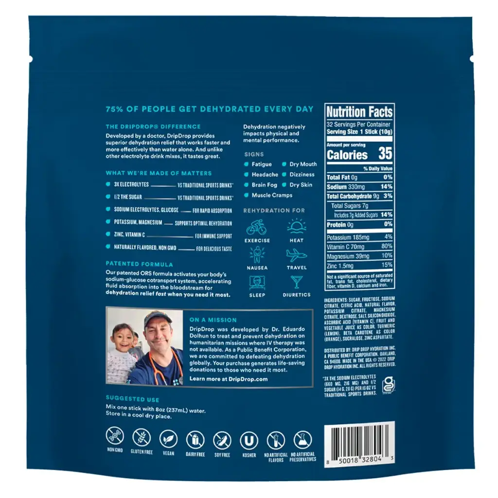 DripDrop ORS Hydration - Electrolyte Powder Packets - Watermelon, Berry, Orange, Lemon — Powder