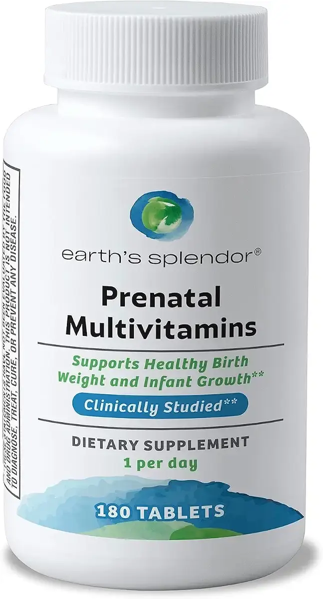 Earth's Splendor Prenatal Multivitamin: Supports a Healthy Pregnancy Growth/Brain Development for Baby Folic Acid Iron Non-GMO MMS Studied Formulation - 6 Month Supply 180 Tablets
