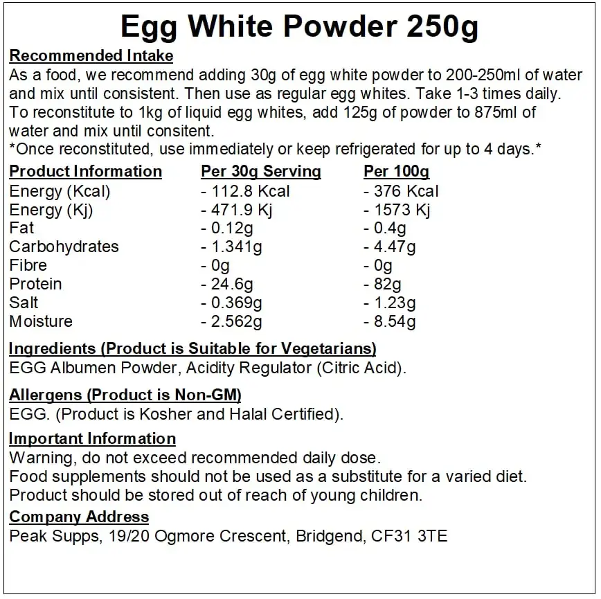 Egg White Powder 250g - High Protein | Vegetarian | Halal | Kosher 250 g (Pack of 1) — 250 g
