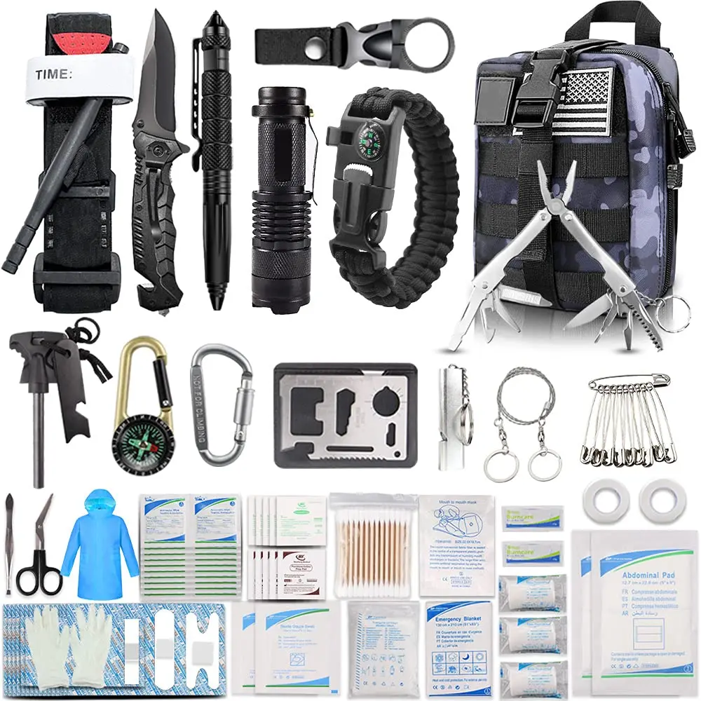 EMDMAK First Aid Kit Survival Kit, 276Pcs Tactical Molle EMT IFAK Pouch Outdoor Gear Emergency Kits Trauma Bag for Camping Hiking Boat Hunting Home Car Earthquake and Adventures Acu Blue