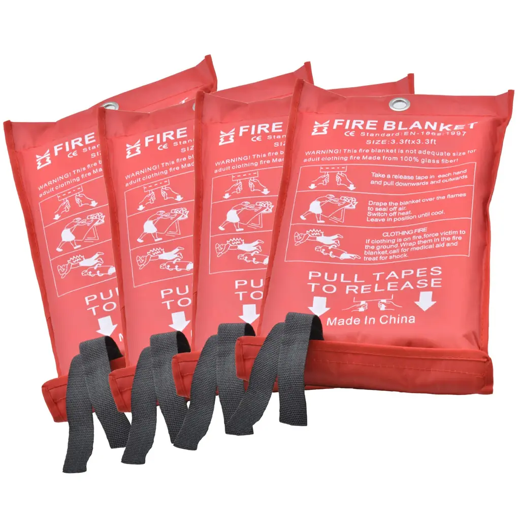 Emergency Fire Blanket for Home - 3.3ft x 3.3ft 4-Pack Fire Suppression Flame Retardant Survival Safety Cover Fiberglass Fireproof Blanket for Kitchen Home School House Fireplace Car Office Warehouse