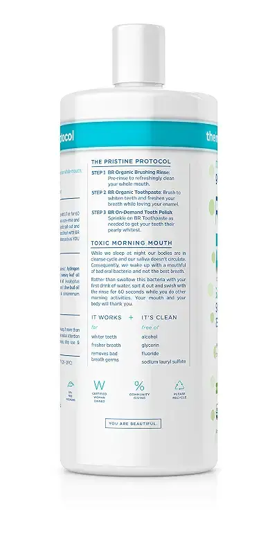 Essential Oxygen Certified BR Organic Brushing Rinse, All Natural Mouthwash for Whiter — 32 oz