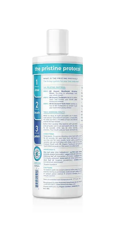 Essential Oxygen Certified BR Organic Brushing Rinse, All Natural Mouthwash for Whiter — Mint