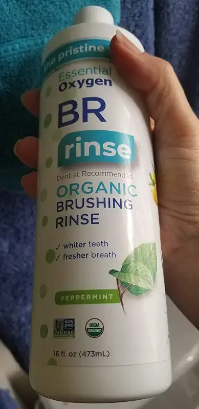 Essential Oxygen Certified BR Organic Brushing Rinse, All Natural Mouthwash for Whiter — 32 oz