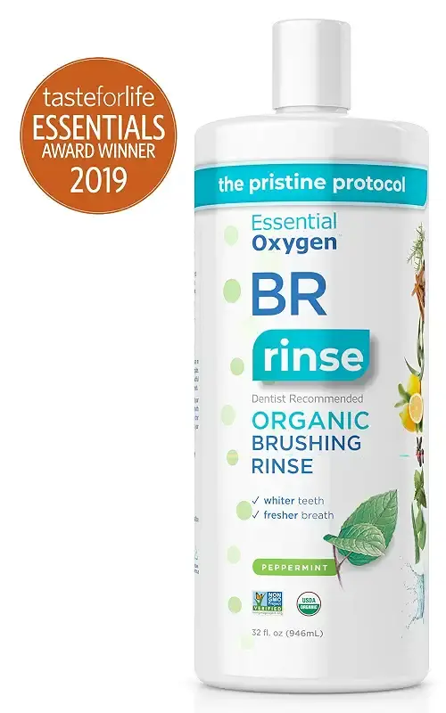 Essential Oxygen Certified BR Organic Brushing Rinse, All Natural Mouthwash for Whiter — Mint