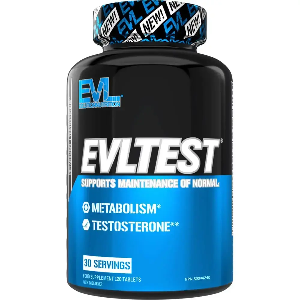 Evlution Nutrition EVLTEST Testosterone Booster for Men Supports Healthy Testosterone Levels Muscle Function Performance and Recovery 120 Tablets (30 Servings)