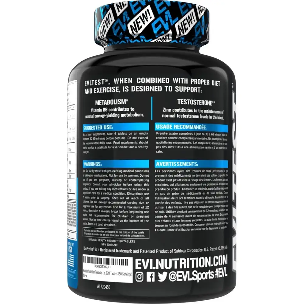 Evlution Nutrition EVLTEST Testosterone Booster for Men Supports Healthy Testosterone — pack of 120