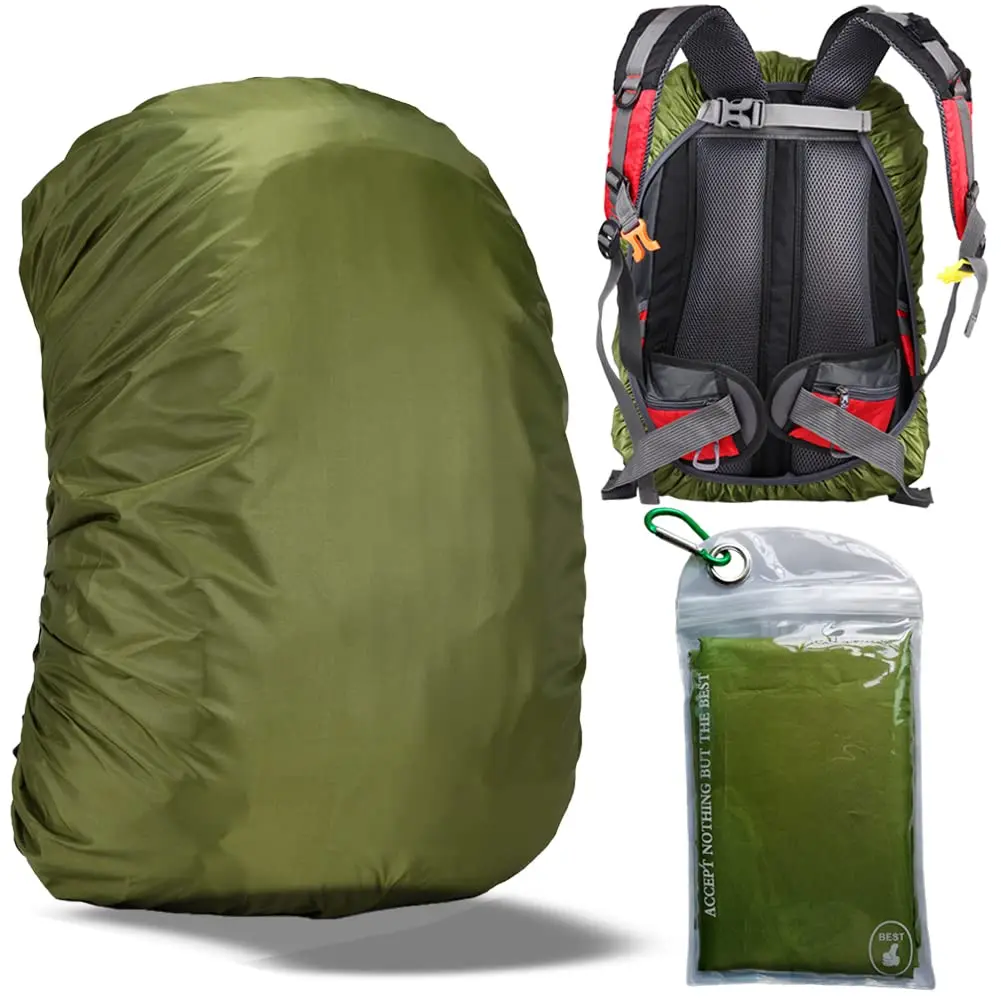 Evotopf Waterproof Backpack Rain Cover with Adjustable Anti Slip Buckle Strap & Sliver Coating Reinforced Inner Layer for Camping, Hiking, Traveling, Hunting, Biking and More, 15-80L Green 40L - 50L