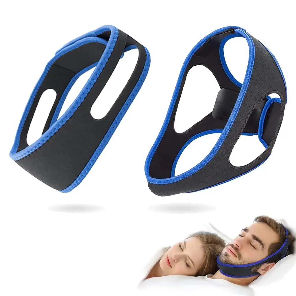 Evsfoex 2PCs Anti Snoring Chin Strap for CPAP Users & Mouth Snorers Snore Reduction Chin Strap Stop Snoring Sleep Aid for Men Women Snore Chin Strap for Snoring Solution Snoring Strap (Blue)